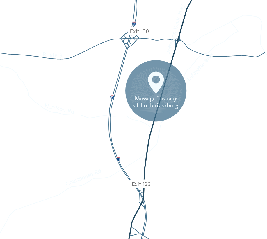 Map of location of Massage Therapy of Fredericksburg